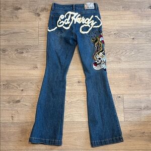 ED HARDY Vintage Y2K Flare Jeans  Embroidery Size 28